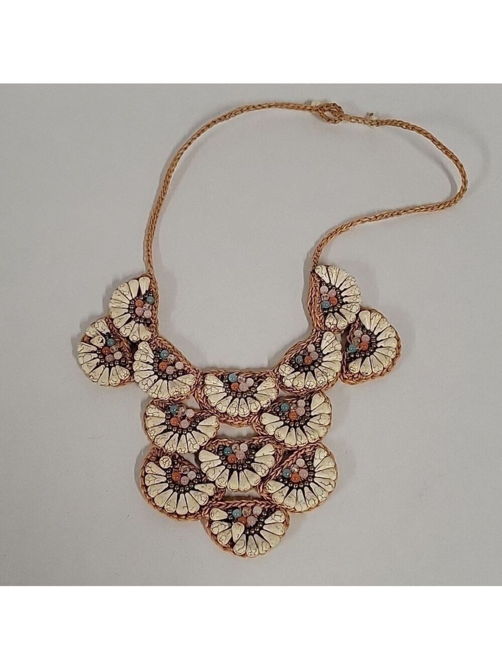 Beaded Woven Braided Gypsy Tribal Boho Bib-Style Macrame Adjustable Necklace